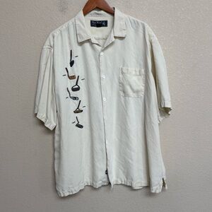 Nat Nast Cream Silk Golf Shirt Embroidered Putters Camp Collar XXL